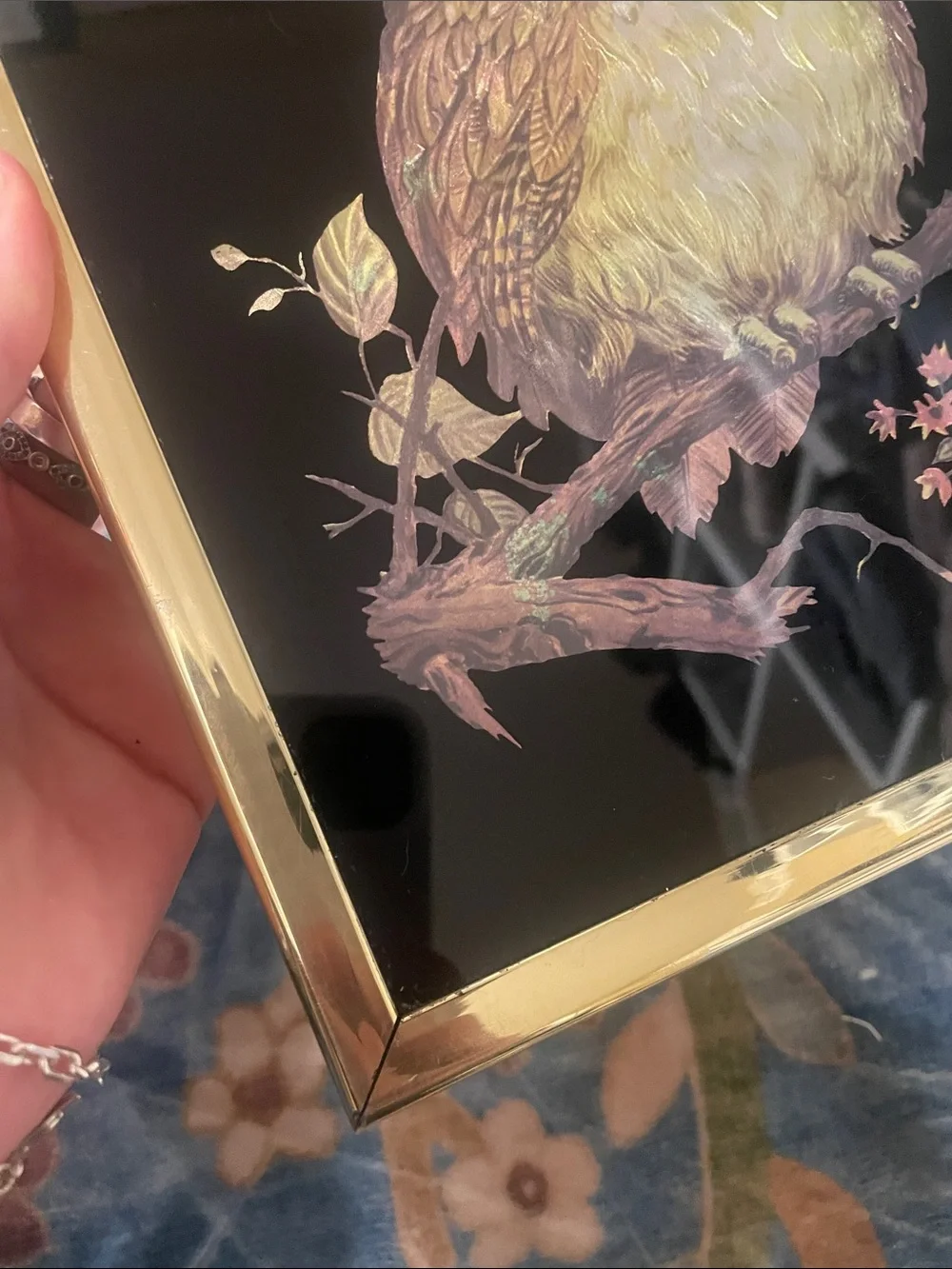 Framed Golden Owl Wall Art - Black Background